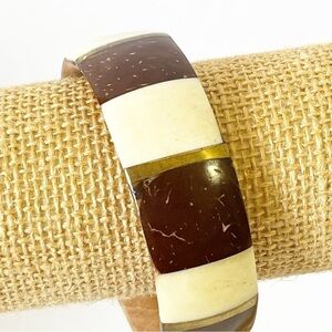 Vintage De Renaudin Natural Horn Bangle Bracelet Cuff Canada Brown Cream Boho